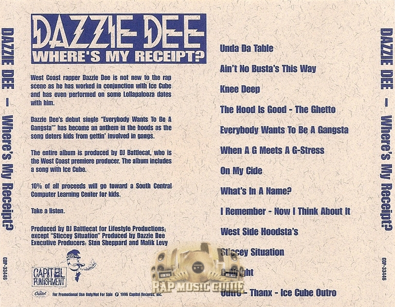 Dazzie Dee - Where's My Receipt?: Promo, 1st Press. CD | Rap Music